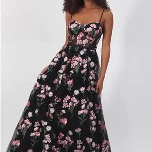 Floral Black and Pink Women's Dress Prom Formal Wedding